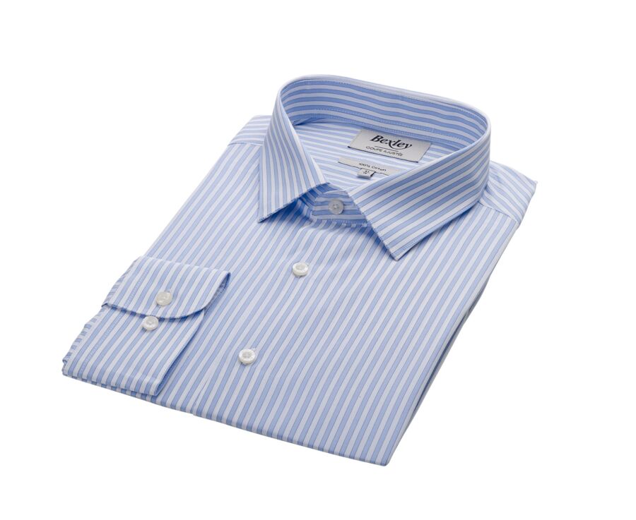 Camisa de rayas celeste y blanco - Cuello francés - LEONDRE