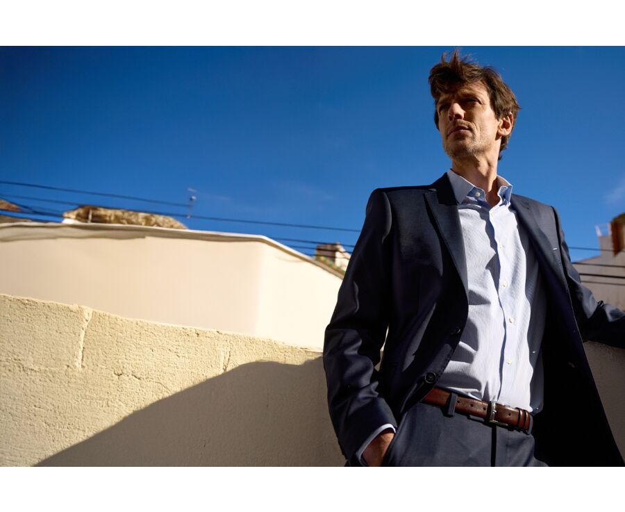 Camisa Celeste de algodón - Cuello francés - ANDRIEN CLASSIC