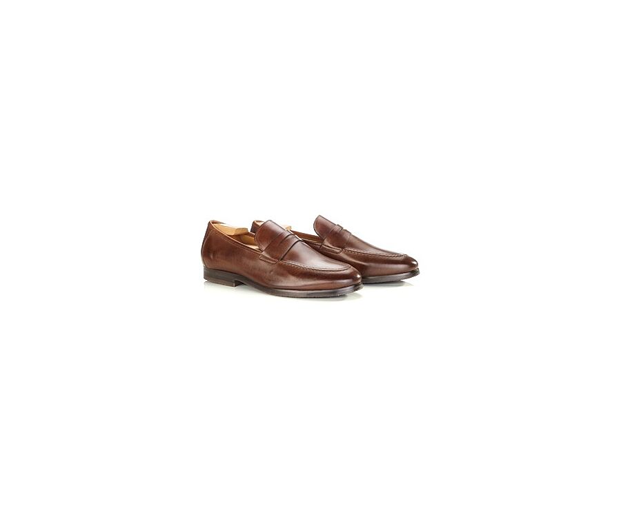 Mocasines Hombre Chocolate Patinado  - Suela de Goma - DERVIO II GOMME