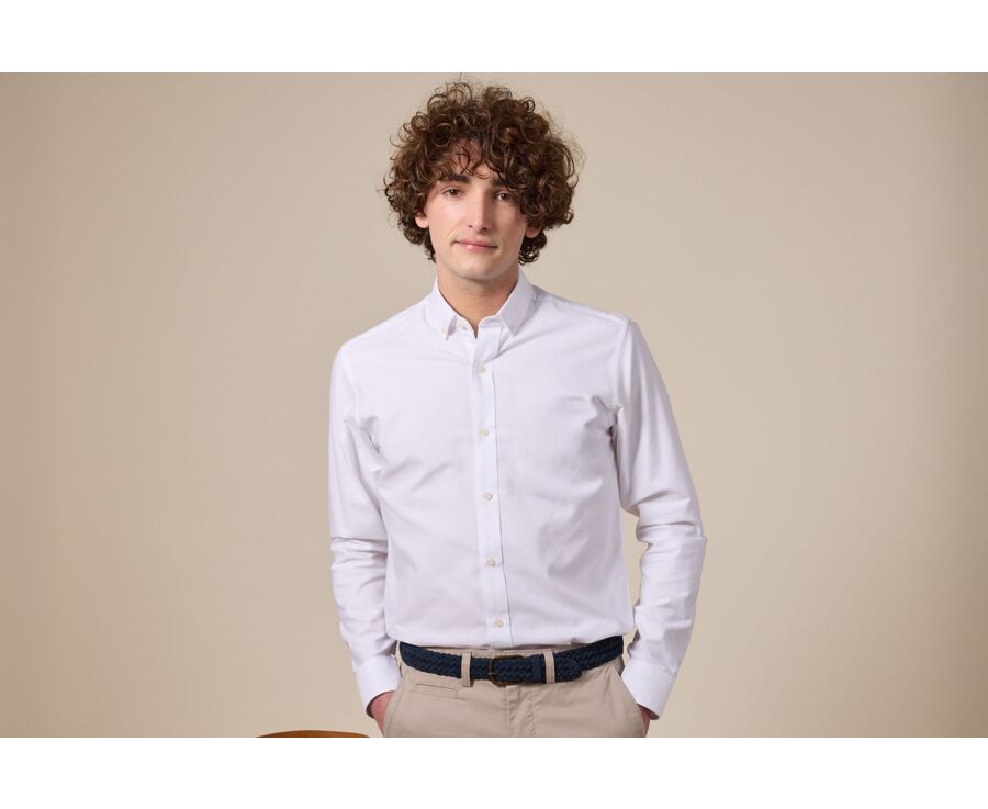 Camisa Oxford para hombre - Blanca, Cuello americano - BRADFORD III