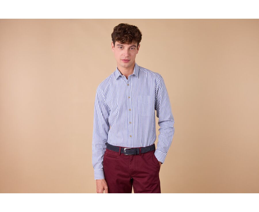 Camisa de franela – Rayas crudo y azul - SIMILIEN