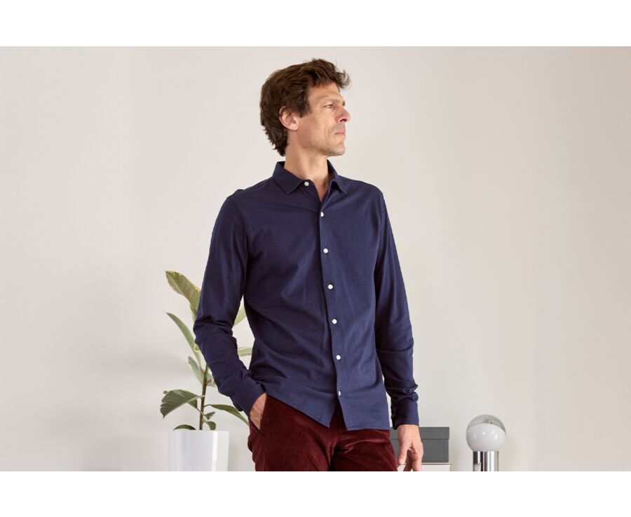 Camisa de hombre jersey 100% algodón - Navy oscuro - AIGNAN