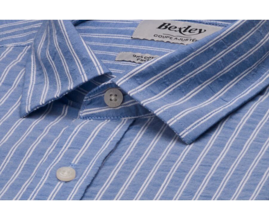 Camisa de hombre azul con rayas finas blancas - FOLBERT