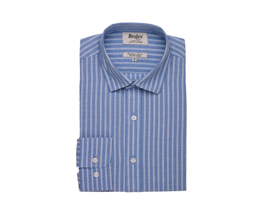 Camisa de hombre azul con rayas finas blancas - FOLBERT