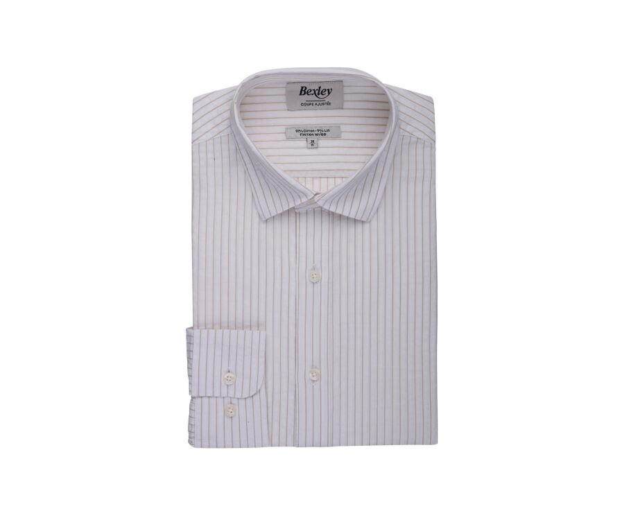 Camisa de hombre blanca con rayas finas beige - FOLBERT