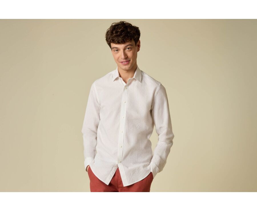 Camisa de algodón/lino Blanco y Beis - FOLBERT