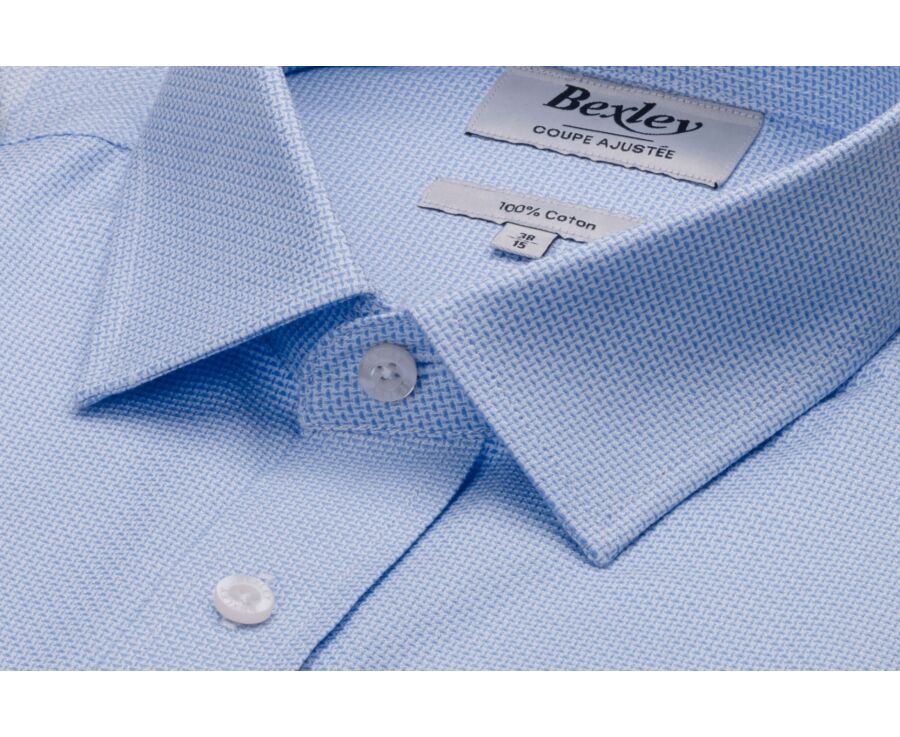 Camisa de hombre azul de sarga con efecto jaspeado - VERNON