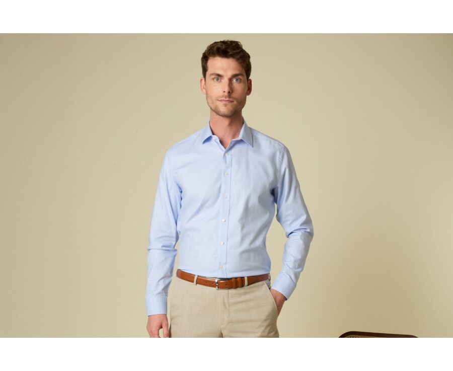 Camisa de hombre azul de sarga con efecto jaspeado - VERNON