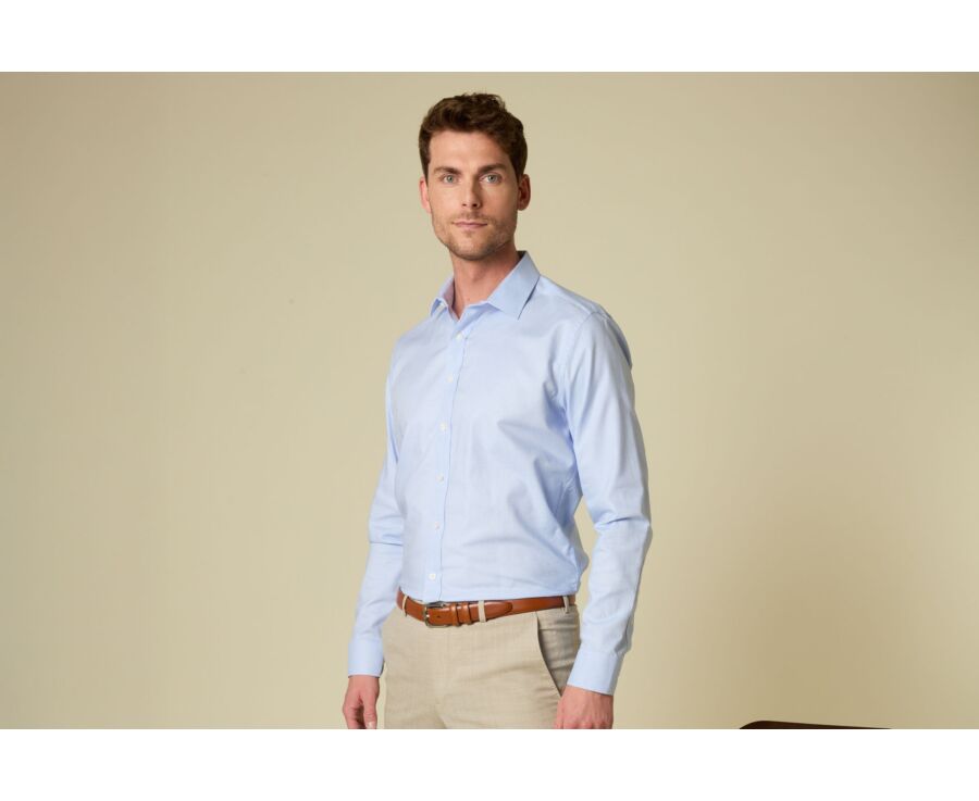 Camisa de hombre azul de sarga con efecto jaspeado - VERNON