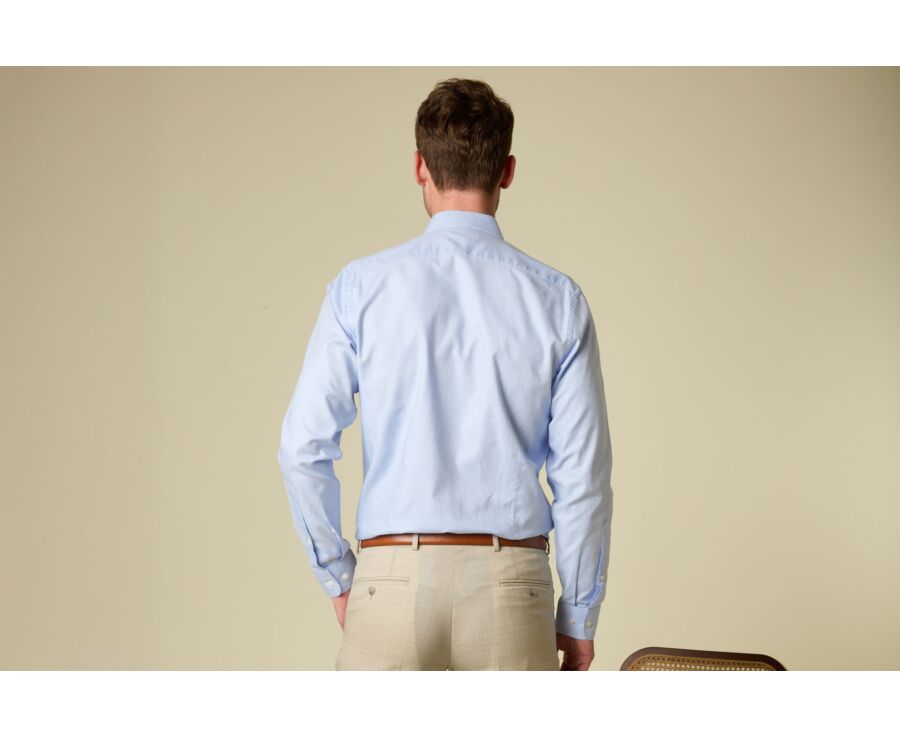 Camisa de hombre azul de sarga con efecto jaspeado - VERNON