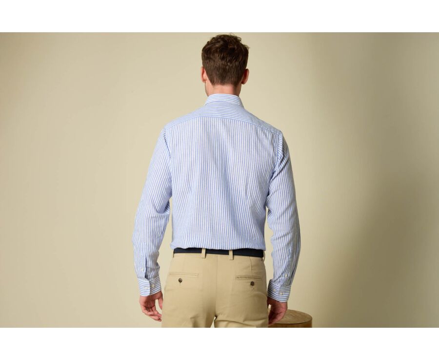 Camisa de hombre de algodón y lino a rayas azul océano - EGBERT