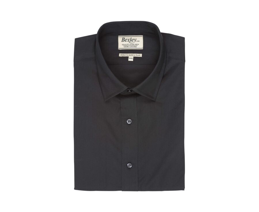 Camisa de popelina de algodón negra - Cuello francés - LOUIS