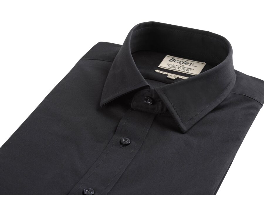 Camisa de popelina de algodón negra - Cuello francés - LOUIS