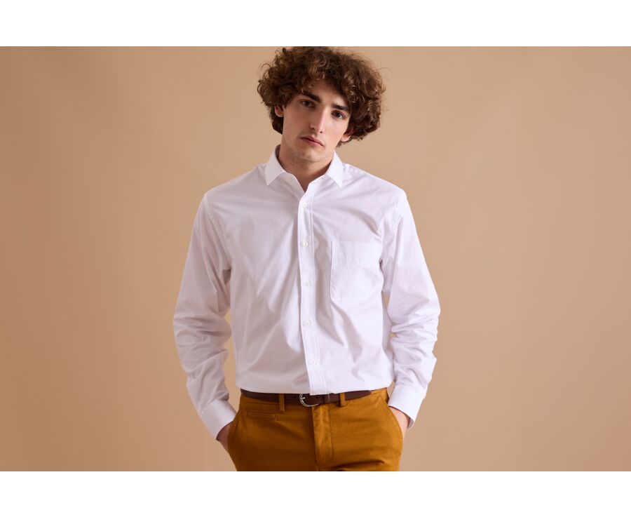 Camisa de algodón blanca - Bolsillo en el pecho - ALBERT