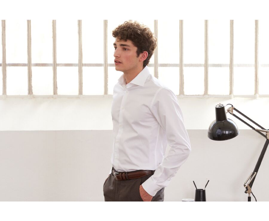 Camisa blanca de sarga de algodón de doble hilo - GIORGIO