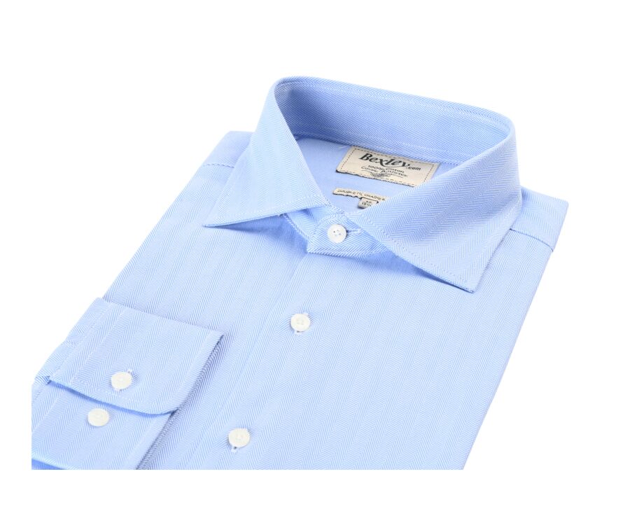 Camisa de sarga de espiga azul - Cuello italiano - LUIGI