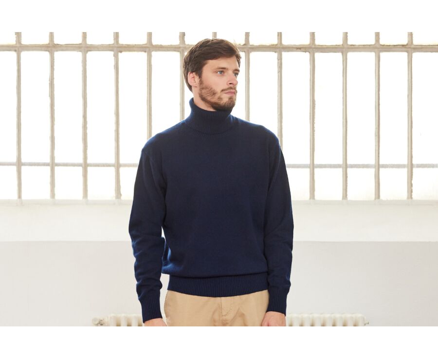 Jersey de lana con cuello alto para hombre Azul Marino - KENNERIC