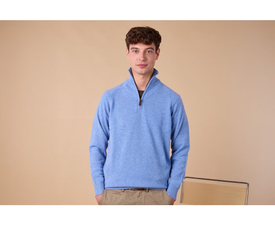 Jersey de hombre de lana con cuello con cremallera Azul moteado - KENNETH