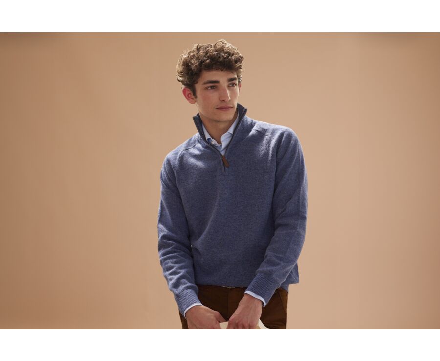 Jersey de hombre de lana con cuello con cremallera Azul oscuro moteado - KENNETH