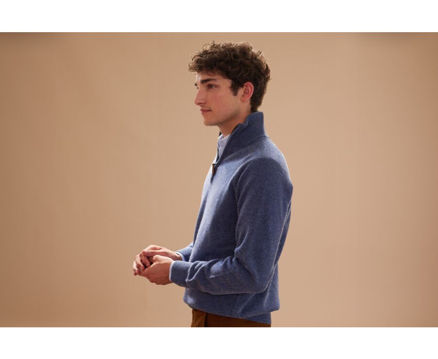 Jersey de hombre de lana con cuello con cremallera Azul oscuro moteado - KENNETH
