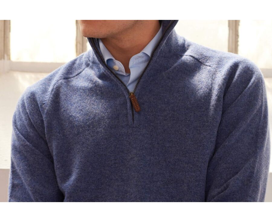 Jersey de hombre de lana con cuello con cremallera Azul oscuro moteado - KENNETH