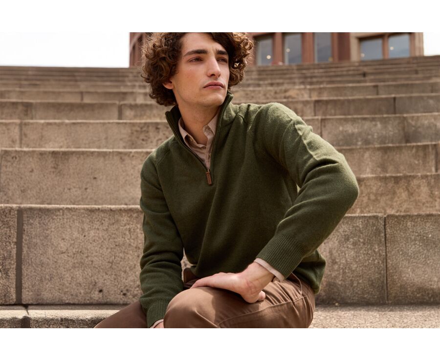 Jersey de lana para hombre con cuello con cremallera Verde - KENNETH