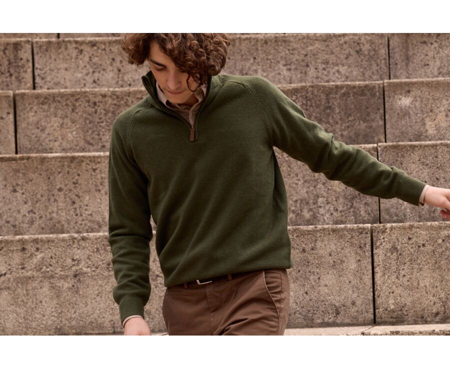 Jersey de lana para hombre con cuello con cremallera Verde - KENNETH