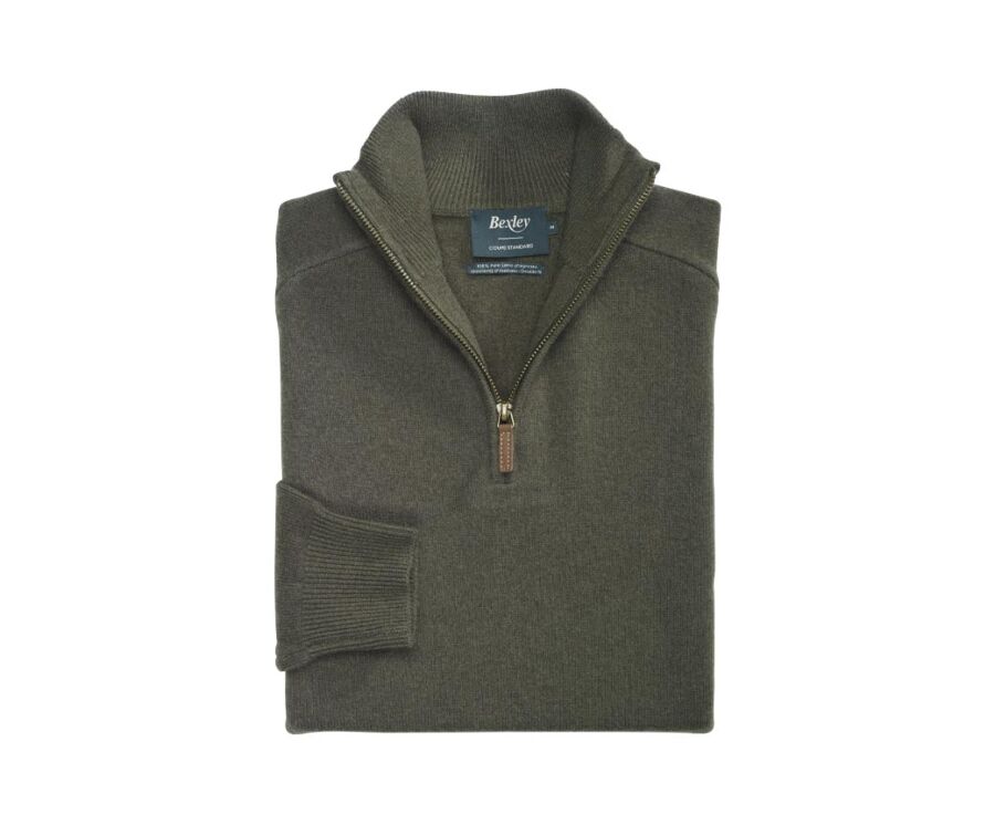 Jersey de lana para hombre con cuello con cremallera Verde - KENNETH