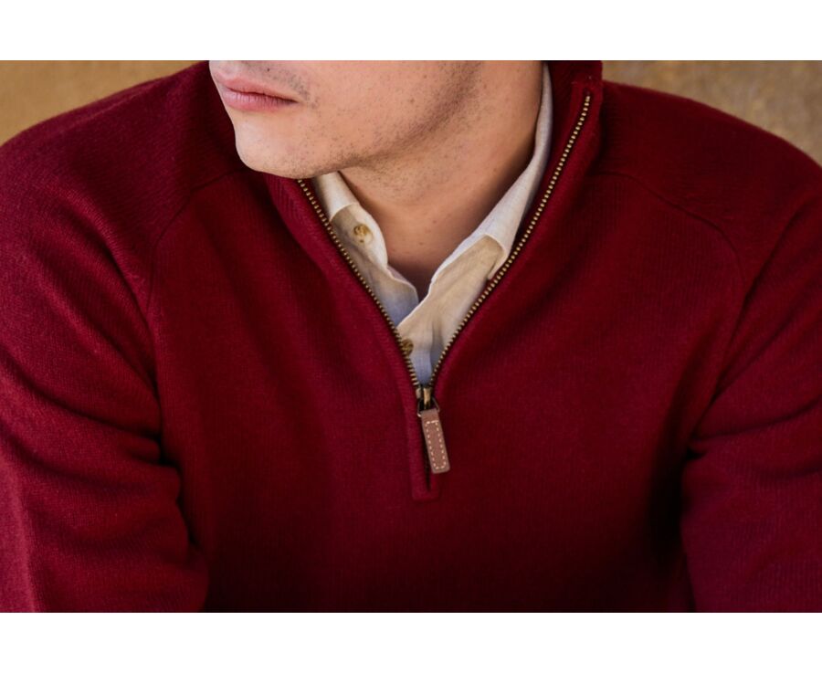 Jersey de hombre de lana con cuello con cremallera Rojo Oscuro - KENNETH