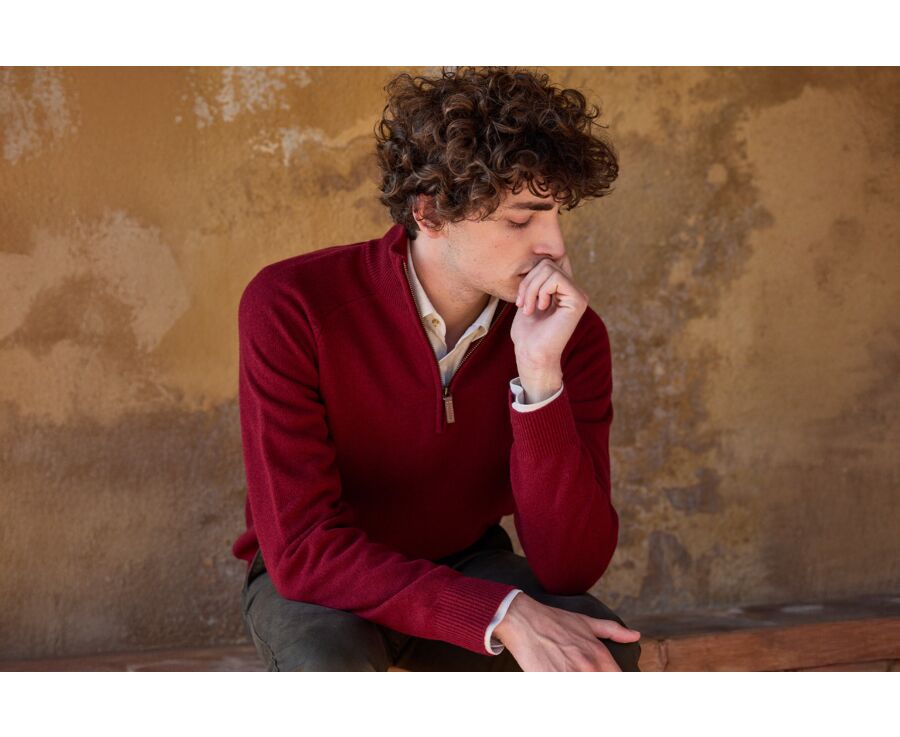 Jersey de hombre de lana con cuello con cremallera Rojo Oscuro - KENNETH
