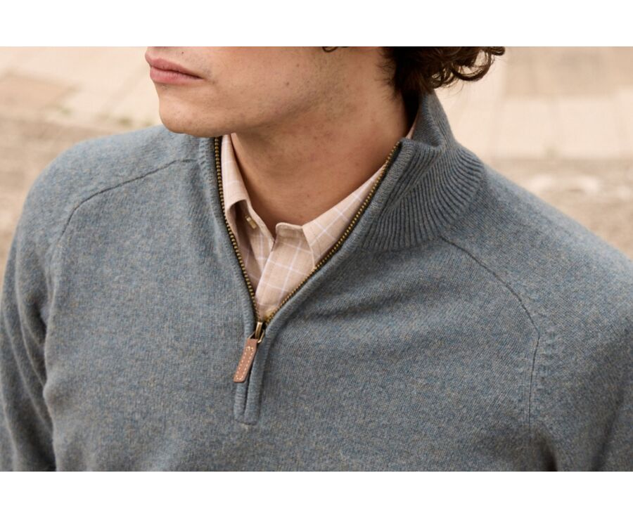 Jersey de hombre de lana con cuello con cremallera Verde Moteado - KENNETH