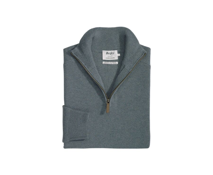 Jersey de hombre de lana con cuello con cremallera Verde Moteado - KENNETH