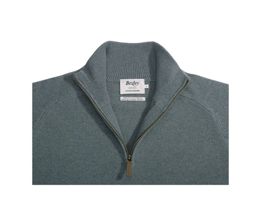 Jersey de hombre de lana con cuello con cremallera Verde Moteado - KENNETH