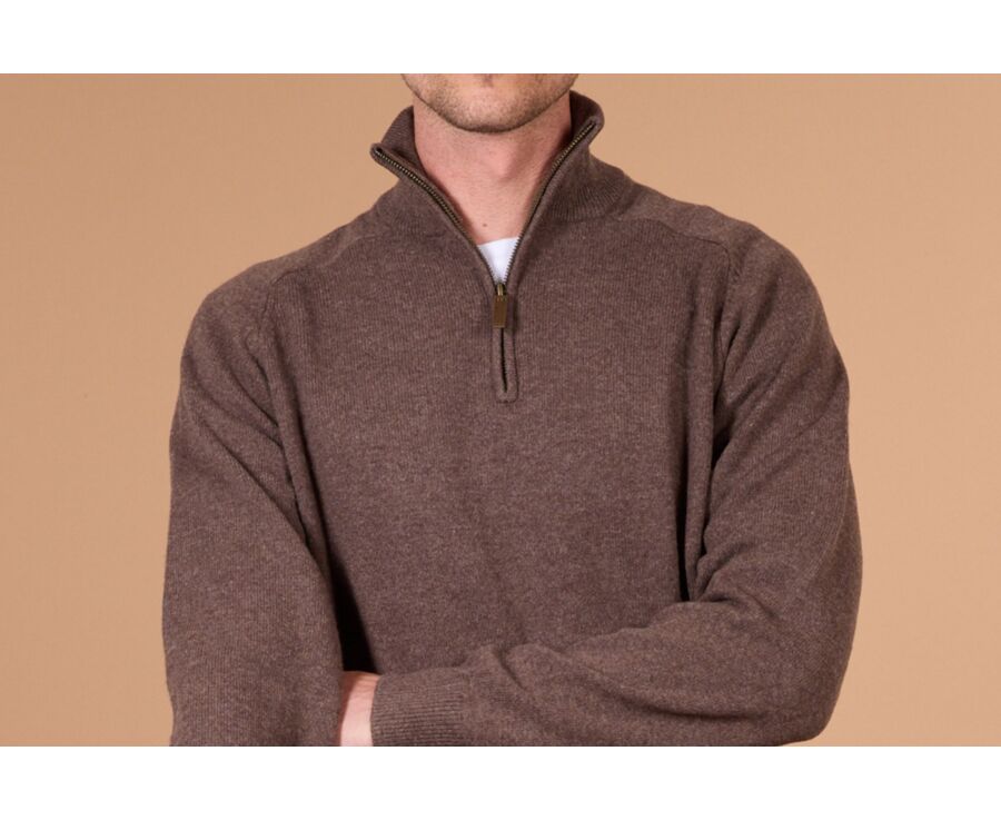 Jersey de hombre de lana con cuello con cremallera Marrón - KENNETH