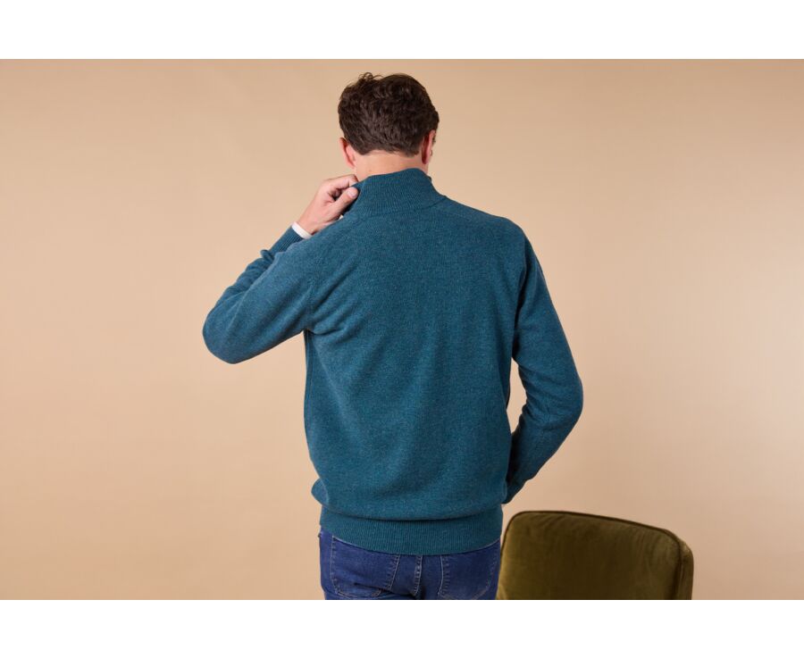 Jersey de hombre de lana con cuello con cremallera - Verde oscuro jaspeado - KENNETH