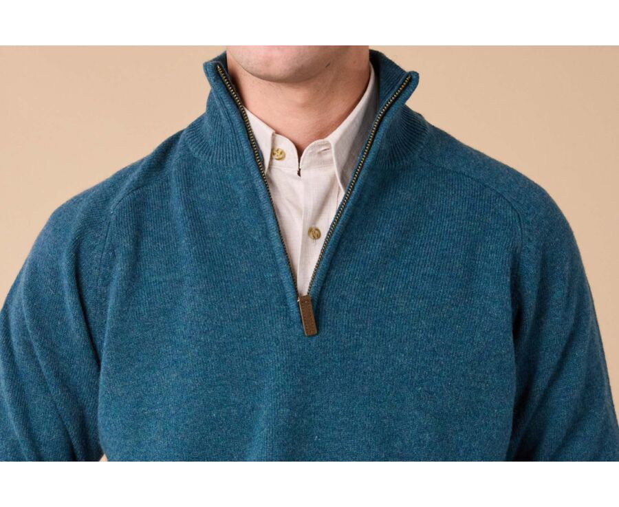 Jersey de hombre de lana con cuello con cremallera - Verde oscuro jaspeado - KENNETH