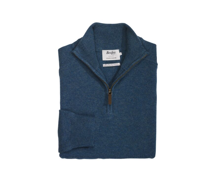 Jersey de hombre de lana con cuello con cremallera - Verde oscuro jaspeado - KENNETH