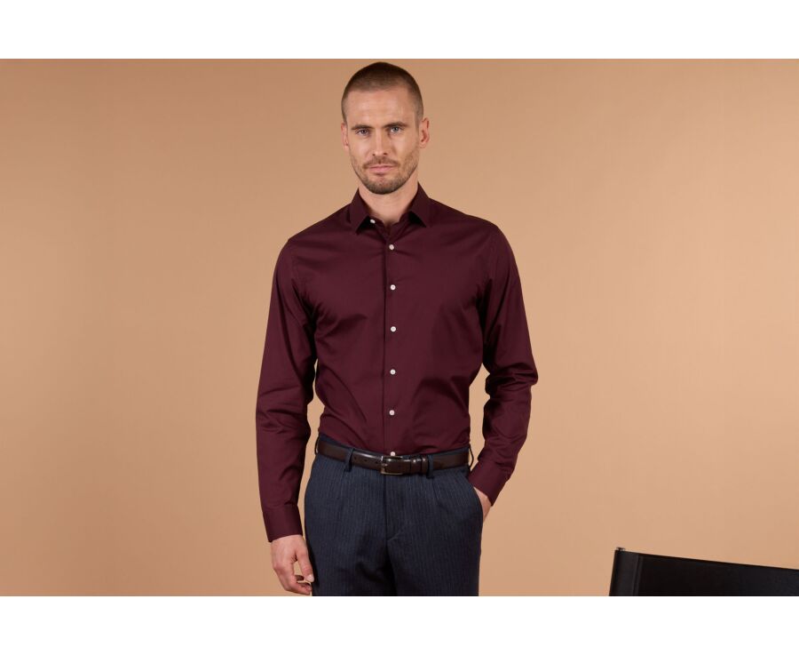 Camisa hombre burdeos en popelina - LOUIS CLASSIC