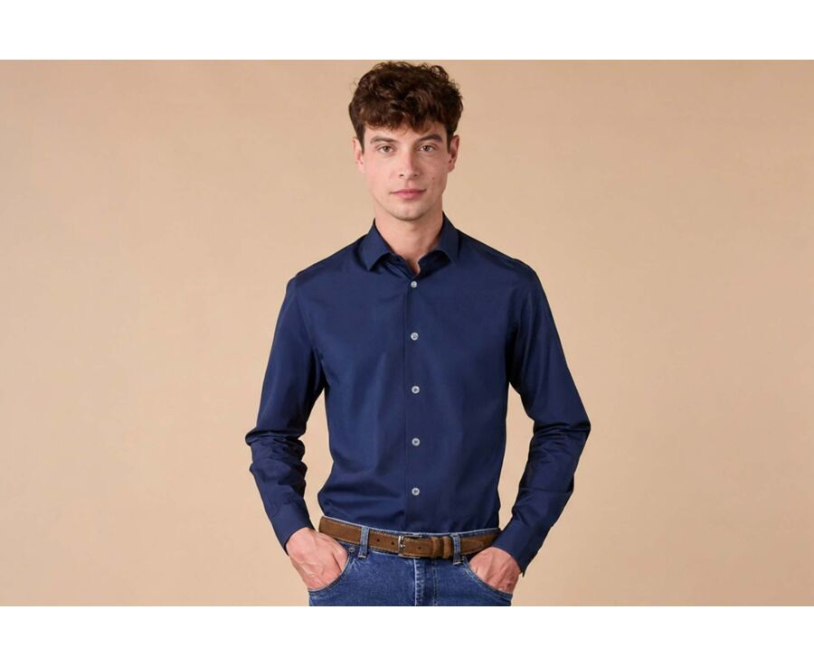 Camisa de popelina para hombre – Marino - LOUIS CLASSIC