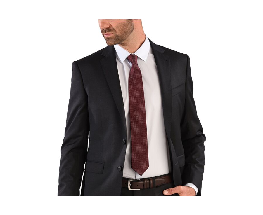 Corbata hombre de seda Burdeos micropuntos Azul Cielo
