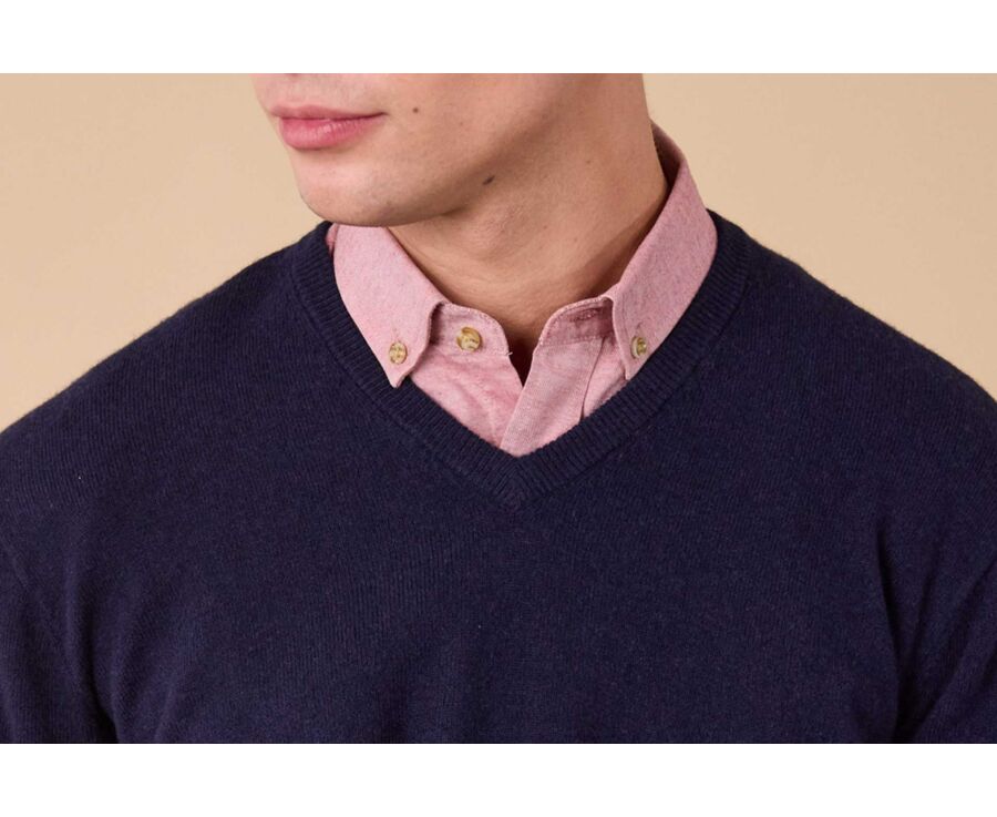 Jersey de lana para hombre con cuello de pico Azul marino - ELIAN