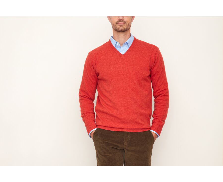 Jersey de lana para hombre con cuello en V Fuego moteado - ELIAN