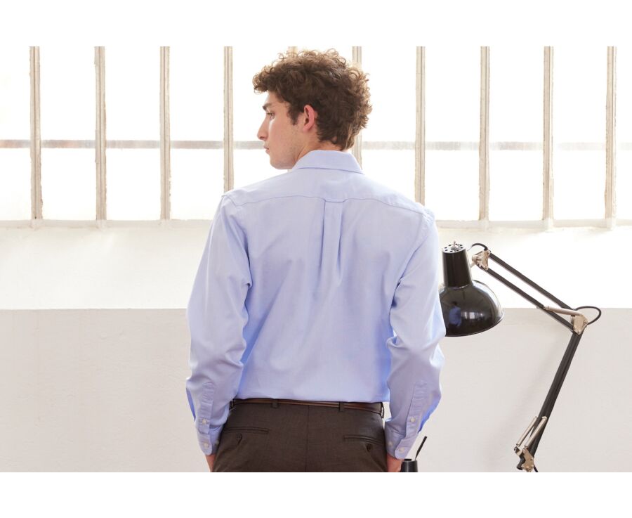 Camisa de sarga de algodón Azul - Cuello italiano - CLAUDIO