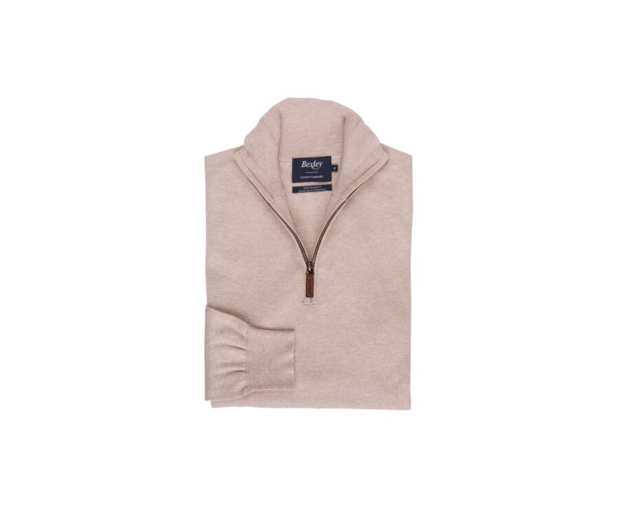 Jersey fino de de hombre - Algodón orgánico/cachemira - Beige moteado - VLAD