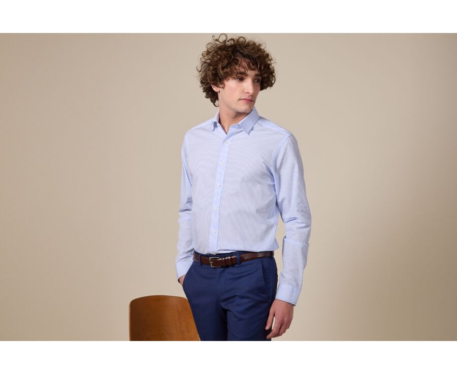 Camisa de algodón a rayas Celeste y Blanco - MAXIMILIEN