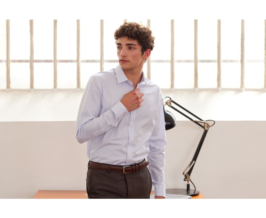Camisa blanca con rayas Azul Claro - GEOFFROY