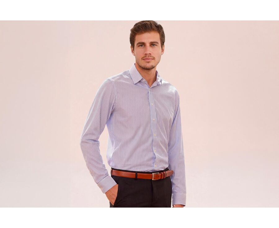 Camisa blanca con rayas azules - GEOFFROY