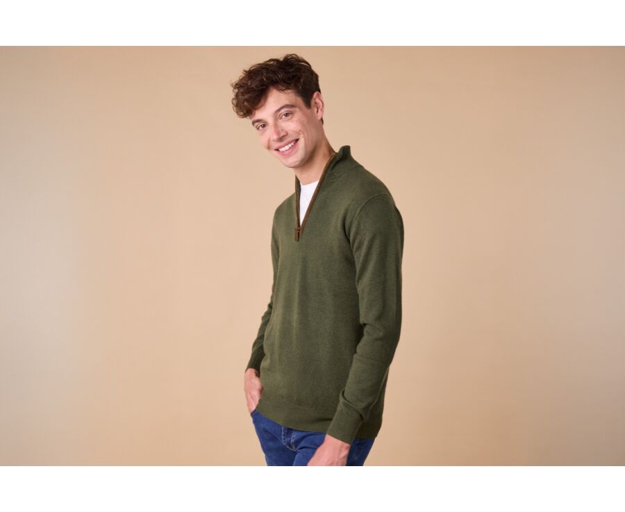 Jersey de lana para hombre con cuello cremallera Verde - KEITHY