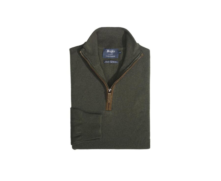 Jersey de lana para hombre con cuello cremallera Verde - KEITHY