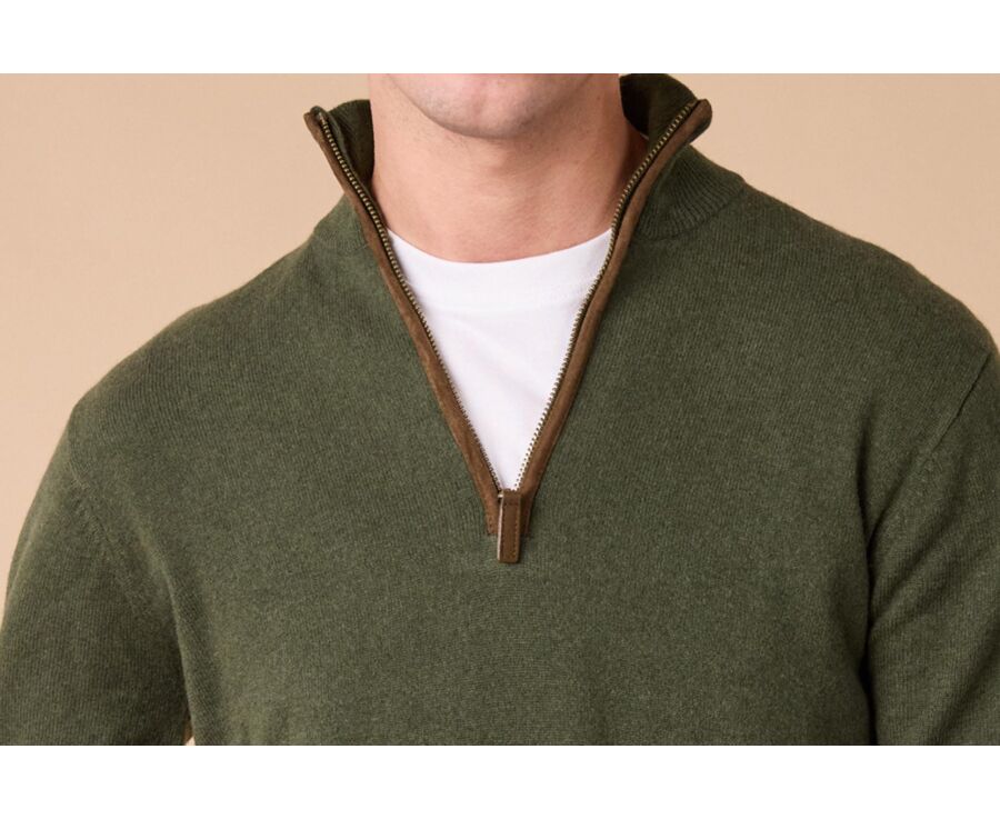Jersey de lana para hombre con cuello cremallera Verde - KEITHY